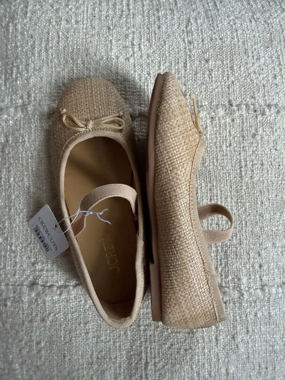 NWT, J.Crew Crewcuts Kids, Tan Straw Ballet Flats with Bow Strap